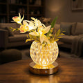 Flower Table Lamp, Orchid Flower with Crystal Vase Lamp, Cordless Touch Desk Light, 3 Colors Dimming & Rechargeable, Small Night Light for Bedroom Home, Romantic Gifts for Girl Women (White)