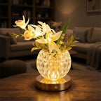 Flower Table Lamp, Orchid Flower with Crystal Vase Lamp, Cordless Touch Desk Light, 3 Colors Dimming & Rechargeable, Small Night Light for Bedroom Home, Romantic Gifts for Girl Women (White)