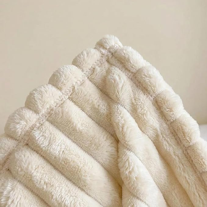 Faux Fur Blanket Twin/Twin XL - 60x80 Inch Soft & Warm Fluffy Throw for Bed, Sofa, Camping | 350GSM Cloud-Touch Microfiber | Cozy Essentials for Travel & Movie Nights, Striped White