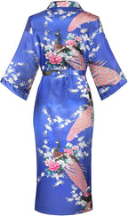Valennia Women Long Silky Bathrobe Satin Kimono Robe Floral Printed Dressing Gown Sleepwear