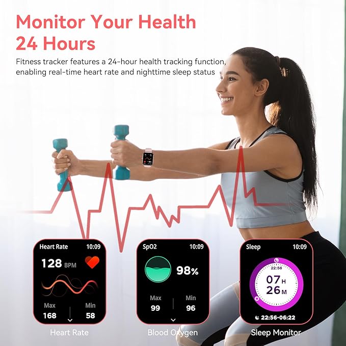 Smart Watch for Men Women, 1.85" HD Fitness Tracker with Bluetooth Calls, 5 ATM Waterproof, 130+ Sport Modes, 24/7 Heart Rate/Sleep Monitor, Pedometer, Calories, Smartwatch for Android iOS (Pink)