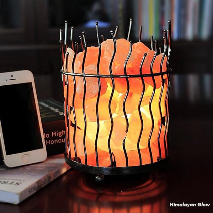 Himalayan Glow Pillar style Salt Basket Lamp with salt chunks, Himalayan Salt lamp with Touch Dimmer Control, Amber Glow, Idle for Home, Offices, and Dorm Decor