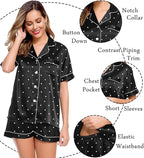 LecGee Womens Silk Satin Pajamas Short Sleeve Loungewear Two-Piece Sleepwear Button-Down Pj Set