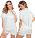 LecGee Womens Silk Satin Pajamas Short Sleeve Loungewear Two-Piece Sleepwear Button-Down Pj Set