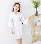 QXQTER Silky Satin Robes for Kids Girls Flower Girl Robe for Wedding Bridal Party with Gold Glitters