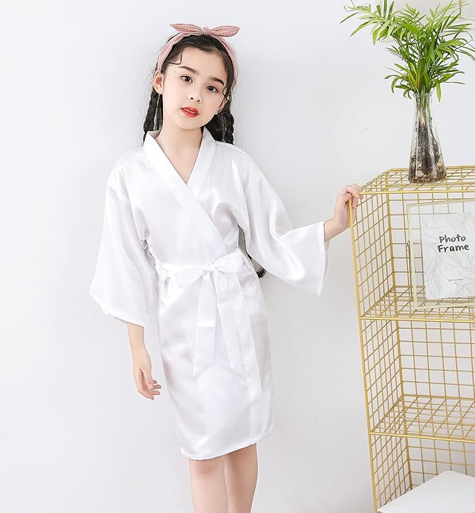 QXQTER Silky Satin Robes for Kids Girls Flower Girl Robe for Wedding Bridal Party with Gold Glitters