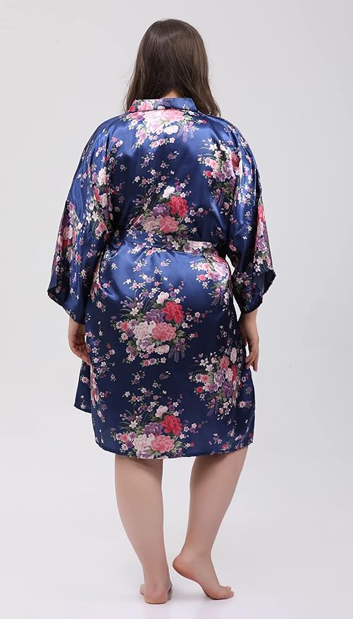QXQTER Peony Floral Silky Satin Robe Wedding Bridal Party Bride Bridesmaid Robes for Women Dressing Gown Kimono Robe