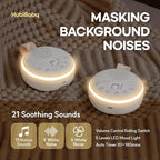 HuBDIC HubiCare White Noise Machine, Portable Sound Machine with 21 Soothing Sleep Sounds, Long-Lasting Battery, Gentle LED Mood Light, Travel-Friendly Sleep Aid for Newborns, Children