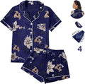 WJing Yi Jia 4Pcs Womens Satin Silky Pajama Sets Short Sleeve Shirt XS-4XL Floral Pajamas Set Soft PJ Loungewear Sleepwear
