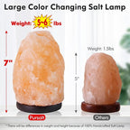 pursalt Himalayan Salt Lamp 7 Inches (5-6 Lbs) with Upgraded Remote Control, Adjustable 16 Color Changing Salt Lamp Night Light, Natural Crystal Pink Large USB Salt Rock Lamp for Home Decor