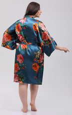 QXQTER Peony Floral Silky Satin Robe Wedding Bridal Party Bride Bridesmaid Robes for Women Dressing Gown Kimono Robe