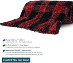 Pavilia Plaid Throw Blanket for Couch & Sofa, Soft Knit Woven Blanket with Tassel, Decorative for Living Room, Buffalo Check Black Red 50x60