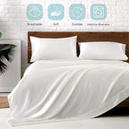 MR&HM Satin Bed Sheets, King Size Sheets Set, 4 Pcs Silky Bedding Set with 15 Inches Deep Pocket for Mattress (King, Ivory)
