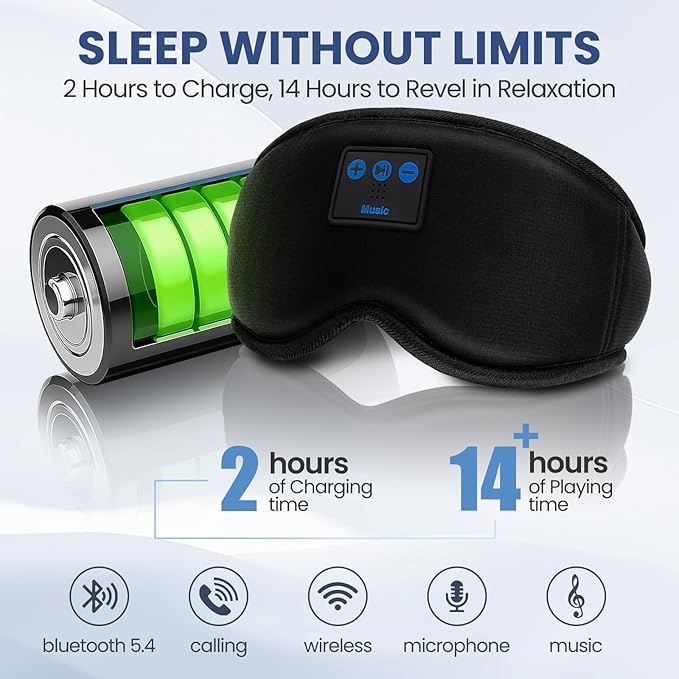 Sleep Headphones, HILDCROA Sleep Mask with Bluetooth Headphones, Sleeping Headphones for Side Sleeper, Bluetooth Eye Mask for Sleeping, Meditation & Travel