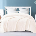 Exclusivo Mezcla Fleece Twin Size Blanket for Bed, 90x66 Inches Soft Cozy Jacquard Flannel Blankets, Lightweight Fuzzy Plush Warm for Women, Off White