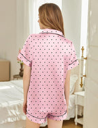 Silk Pajamas for Women Short Sleeve Sleepwear Soft Button Down Loungewear 2 Piece Satin Pjs Shorts Set S-XXL