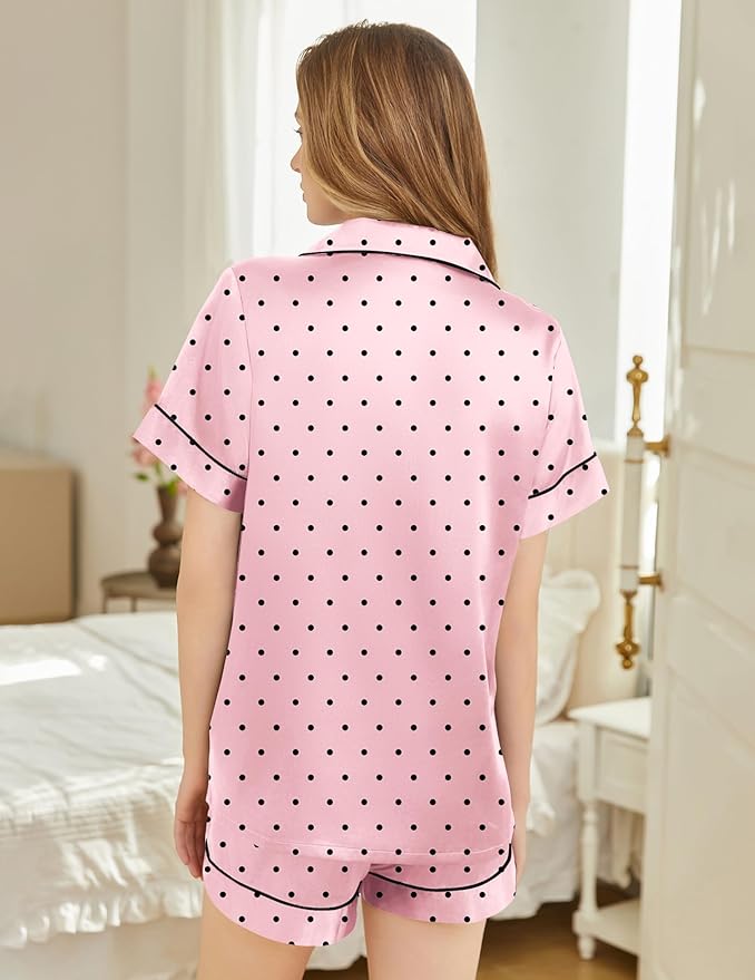 Silk Pajamas for Women Short Sleeve Sleepwear Soft Button Down Loungewear 2 Piece Satin Pjs Shorts Set S-XXL