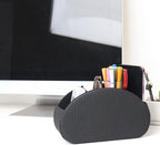 QIELIZI Remote Control Holder, PU Leather Remote Caddy Desktop Organizer with 5 Spacious Compartments for TV Remotes/Media Controllers/Office Supplies (1-Wood Black