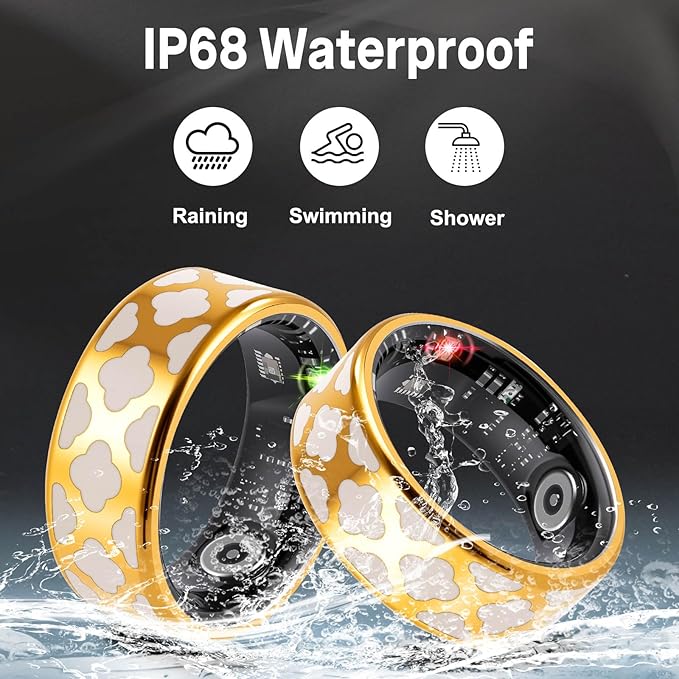 FAHKNS Smart Health Ring for Women Men: Fitness Tracker Ring with Heart Rate,Blood Oxygen,Sleep Monitor,Stress,Steps Counter,IP68 Waterproof for iOS & Android,No APP Fees (Enamel,6#)