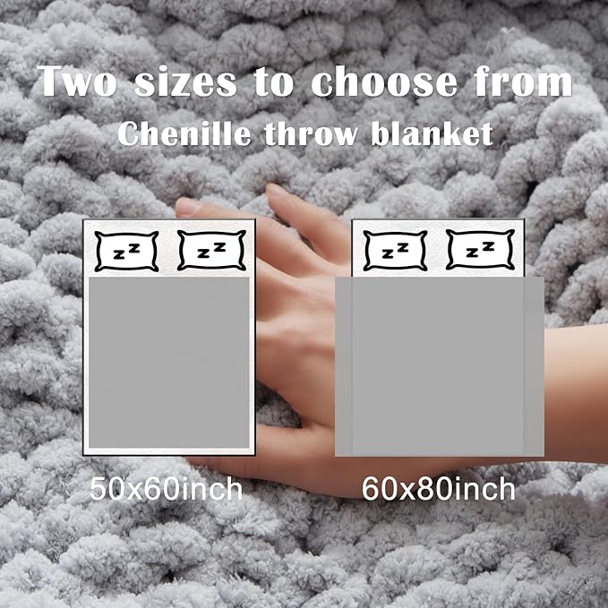 YJLMLY Chunky Knit Throw Blanket,60x80 Inch Heavy 6.8lbs, Hand Knit Chenille Couch Blanket, Soft Cable Knit Gift for Women Mom Wife, Modern Home Decor