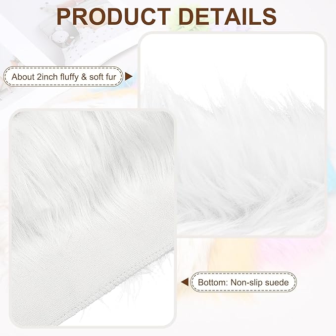 PATIKIL 12" Locker Rug, Small Area Rug Mini Faux Fur Rugs Small Locker Carpet Soft Fluffy Tiny Photography Props Square for Nail Photo Tabletop Background Picture Decoration, White