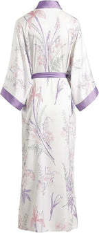 Aensso Long Soft Lightweight Silky Kimonos Robes for Women, Luxury Japanese Floral Womens Kimono Robe