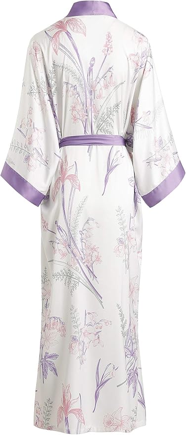 Aensso Long Soft Lightweight Silky Kimonos Robes for Women, Luxury Japanese Floral Womens Kimono Robe