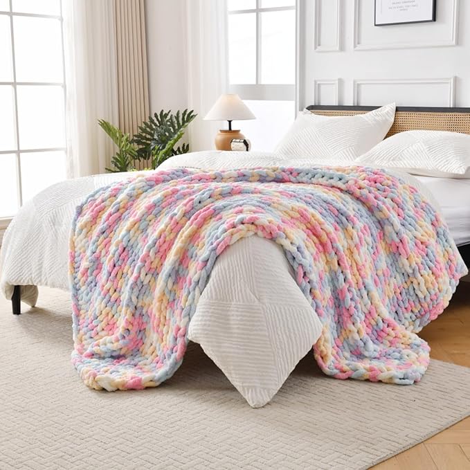 Ultra Soft Chunky Knit Throw Blanket 50x60 Hand Knitted Warm Chenille Throw Blanket, Home Decor Soft Thick Yarn Cable Knit Blanket Breathable Fleece Banket Christmas for Couch Bed Sofa Best GIF