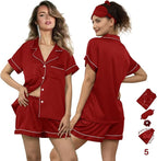WJing Yi Jia 5Pcs Womens Soft Satin Pajama Set XS-4XL Button-Down Silk Pajamas Floral Sleepwear Bridal Pjs Lounge Pj Sets