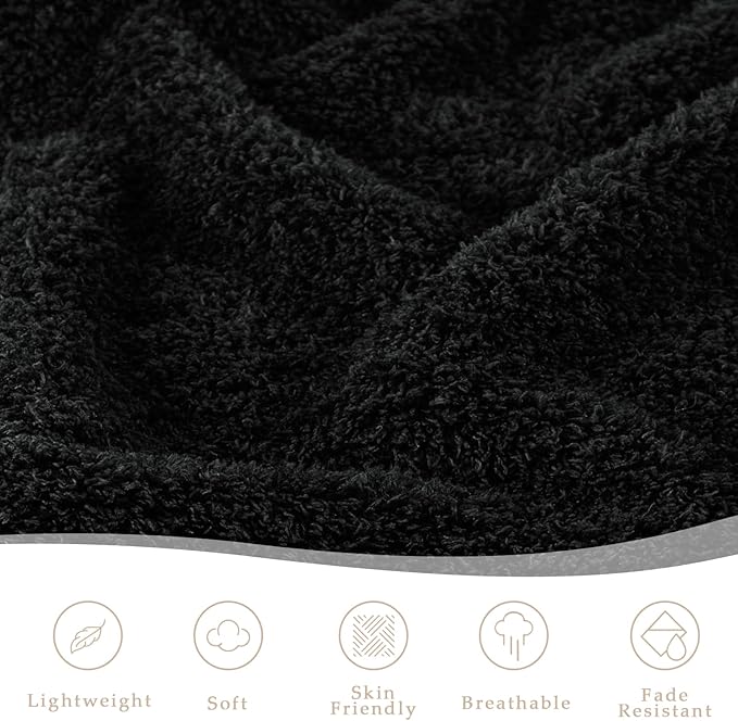 Exclusivo Mezcla Fleece Black Throw Blanket for Couch Sofa, Ultra Soft, Lightweight and Fluffy Blankets for Women, All Season, 50x60 Inches
