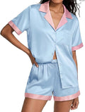 Ekouaer Womens Silk Satin Pajamas Set Short Sleeve Sleepwear Button Down Loungewear 2 Piece Pjs Shorts Set