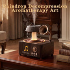 Rotating Water Droplet Aromatherapy Diffuser, Vintage Record Player Essential Oil Diffuser with Bluetooth Speaker, Ultrasonic Humidifier, Colorful Lights, Timer, Remote Control, 250ml, Gift