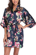 Women's Floral Satin Robes Bride Bridesmaid Getting Ready Robe Short Silky Kimono Sleepwear for Wedding Party
