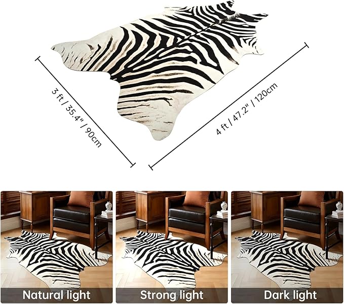 HOMORE Zebra Rug, 3x4 Feet Faux Animal Skin Print Rug,Small Zebra Hide Rugs for Wall Art Decor,Western Floor Carpet for Bedroom Bedside Living Room Desk, Black and White