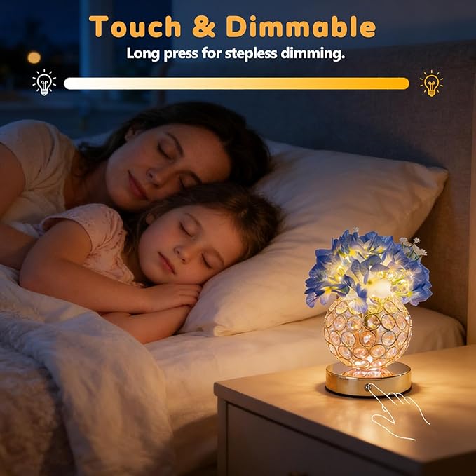 VEEKI Hydrangea Flower Lamp with Remote, Rechargeable 16 Colors Changing Artificial Flower Table Lamp with 4 Modes, Dimmable Touch Cordless Lamp for Bedroom Room Home Decor, Gift for Mom Women (Blue)