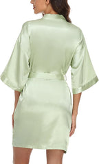 Giova Women's Satin Robe Bride & Bridesmaid Wedding Party Bathrobe Short Kimono Gown