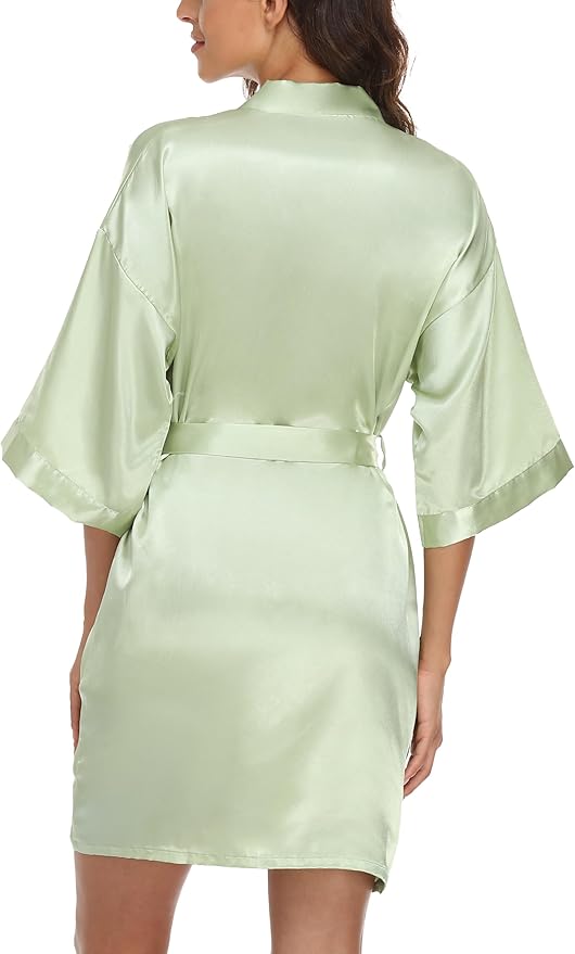 Giova Women's Satin Robe Bride & Bridesmaid Wedding Party Bathrobe Short Kimono Gown
