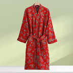 Womens Boho Floral Print Robe Lightweight Short Sleeve Bathrobe Soft Kimono Robes V-neck Loungewear with Pockets