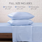 MR&HM Satin Bed Sheets, Full Size Sheets Set, 4 Pcs Silky Bedding Set with 15 Inches Deep Pocket for Mattress (Full, Light Blue)