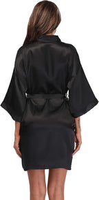 Women's Satin Kimono Robes Short Silky Bathrobe Solid Color/Floral Bridal Wedding Party