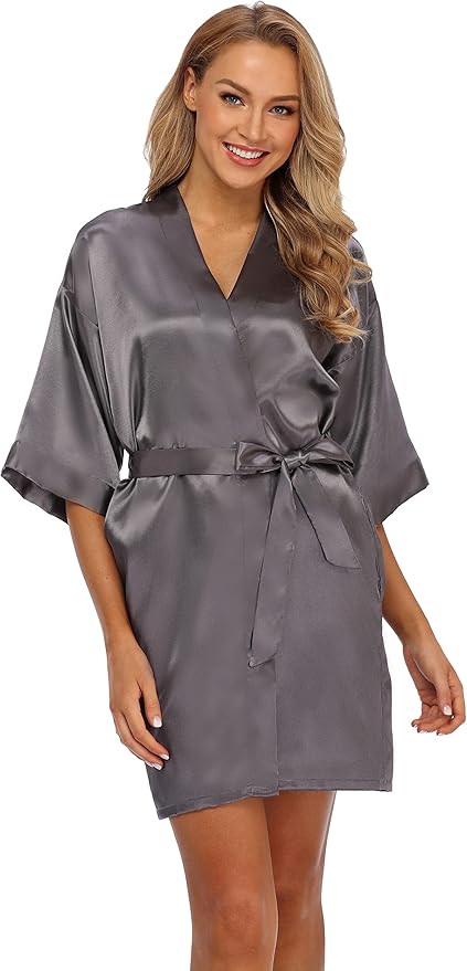 Robe for Women Silky Lightweight Satin Kimono Bride Bridesmaids Wedding Party Robes Dressing Gown Summer Loungewear