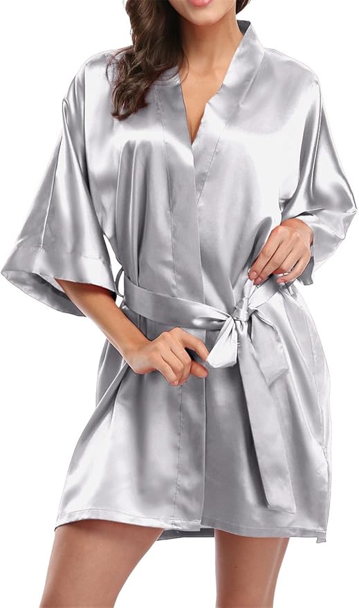 Giova Women's Satin Robe Bride & Bridesmaid Wedding Party Bathrobe Short Kimono Gown