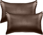 Elegant Comfort 2-PACK Cooling Viscose Satin Pillowcase Set with Hidden Zipper closure, Silky Smooth for Hair and Skin Care-Beautiful Gift Box-2-Piece Satin Pillowcases, Standard/Queen,Chocolate Brown