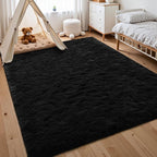 Macgace Fluffy Area Rugs for Bedroom Decor Aesthetic, 5x7 Black Shag Rug with Non-Slip Dots for Living Room, Furry Plush Mat Washable Fuzzy Carpet Modern Home Decor for Kids Nursery Gothic Room