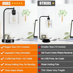 Set of 2 Industrial Touch Control Table Lamps with USB C+A Ports and AC Outlet - 3-Way Dimmable Black Bedside Lamps Nightstand Desk Lamps for Bedroom Living Room, Glass Shade & 2 LED Bulbs Included