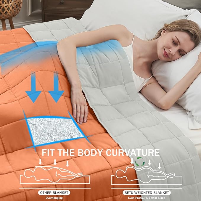 Weighted Blanket for Adults (12lbs, 60"x80" Queen Size) - Cooling and Breathable Heavy Blanket for 110-130lbs with Premium Glass Bead - Soft Thick Blanket for All-Season Sleeping Comfort - Orange
