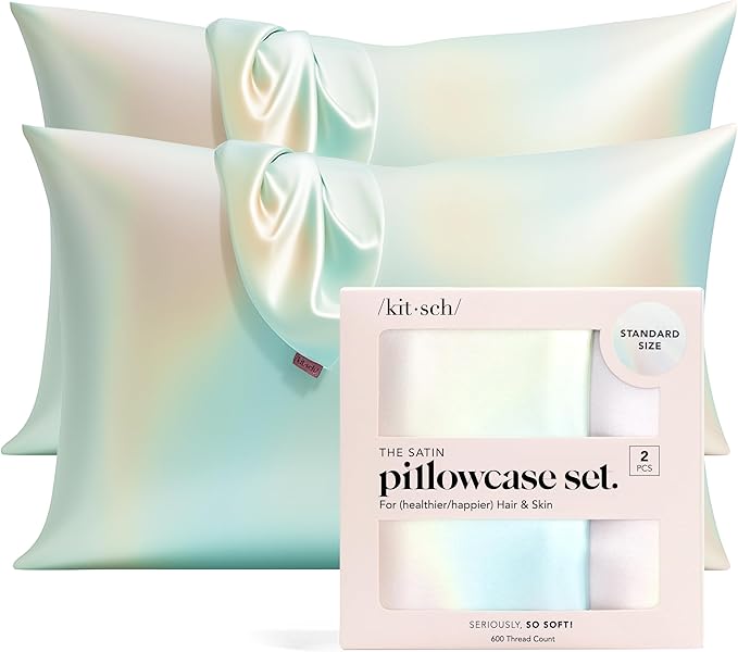 Kitsch Satin Pillowcase with Zipper for Hair & Skin - Softer Than Silk Pillow Cases, Smooth Cooling Satin Pillow Case, Wrinkle-Free, Machine Washable - Pillow Cases Standard Size (19x26) - Aura, 2pcs