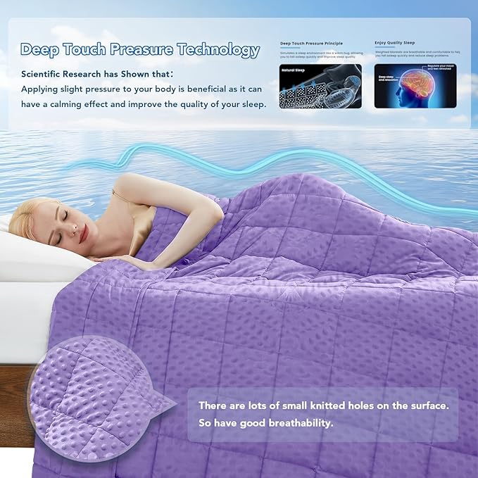 Topcee Weighted Blanket for Adults (20lbs 60"x80"), Minky Dots Heavy Blanket for Woman, Man Sleeping, Soft, Cozy and Cooling Weighted Throw Blankets, Machine Washable, Purple