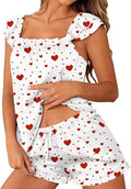 Satin Pajama Set for Women 2 Piece Silk Pjs Ruffle Sleeve Top and Shorts Cute Bridal Sleepwear Set S-XXL