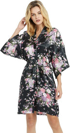 Women's Satin Robes Floral Bridesmaid Robes Short Silk Kimonos Sleepwear